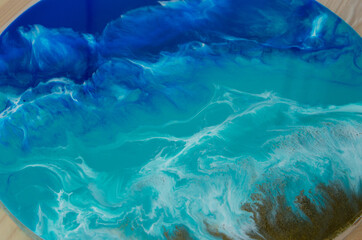 Fototapeta premium Epoxy resin. Imitation of the sea. Sea foam. Modern rendy hobby.