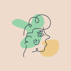 Funny abstract female portrait in lines and pastel colors