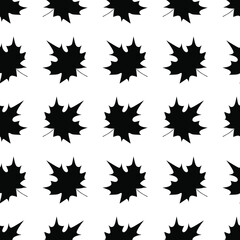 Elegant seamless pattern with black maple leaves on white background. Vector illustration.
