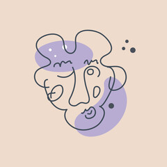 Funny face of winking man done in lines and pastel colors