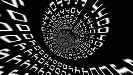 Driving Through Binary Data Tunnel 3d illustration