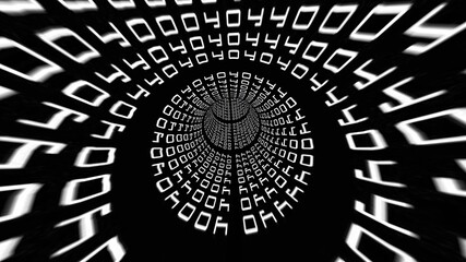 Driving Through Binary Data Tunnel 3d illustration