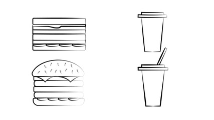 Fast food hand drawn set. Engraved style junk food illustration. Burger, hot dog, pizza, french fries and soda drawing. Great for label, menu, poster, banner, voucher, coupon, business promote