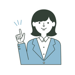 ワンポイントのポーズをするスーツ姿の女性
