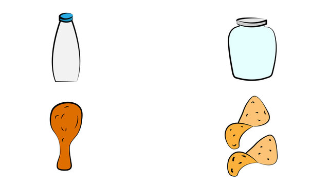 Big set: Isolated food icons (delicious dishes). Healthy food , junk food , seafood, fast food, drinks
