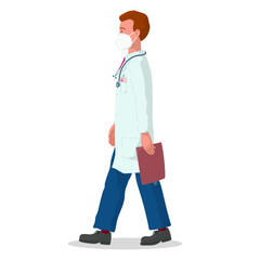 Vector illustration of a doctor with protective mask. Professional doctor. Hospital worker.