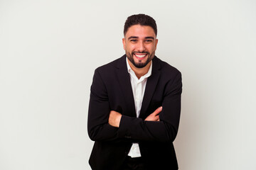 Young mixed race business man isolated on white background