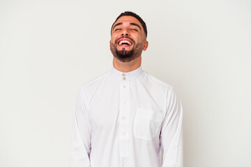 Young arab man wearing typical arab clothes isolated on white background