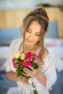 young beautiful bride on the morning of the wedding day