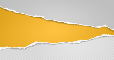 Torn, ripped yellow, white paper strips with soft shadow are on squared background for text. Vector illustration