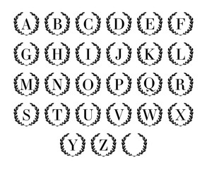 Laurel wreath alphabet, Laurel wreath monogram, Laurel Letters, Laurel font, Laurel leaves monogram, Circle frame, Summer monogram, Floral monogram, Monogram alphabet, Family monogram, Laurel branch