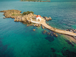 Naklejka premium Agios Isidoros church in Chios island from drone