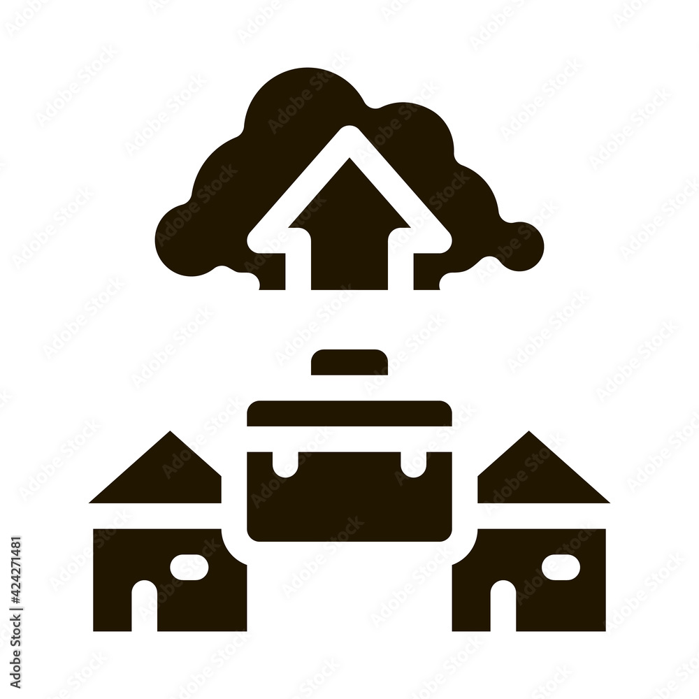 Poster remote work with cloud store glyph icon vector. remote work with cloud store sign. isolated symbol i