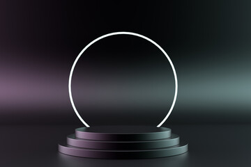 Black podium with light ring isolated on a dark background