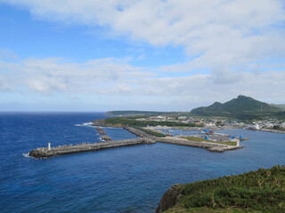 View of the ocean bay and port on Yonaguni Island in Japan, the westernmost island of the country