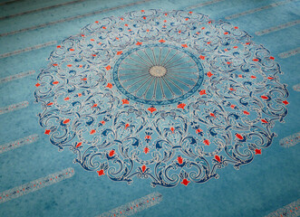blue carpet with decoration