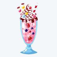 Milkshake with whipped cream vector flat illustration.