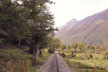 old  abandoned  train tracks  in autumn  landscape