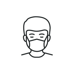 Man in medical facemask line icon isolated on white background. Vector illustration