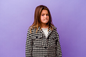 Little caucasian girl isolated on purple background Little caucasian girl isolated on purple...