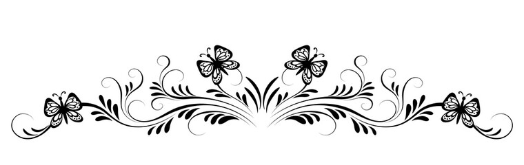 Obraz na płótnie Canvas Vintage floral ornament with butterflies and flower for decoration greeting card or tattoo isolated on white background