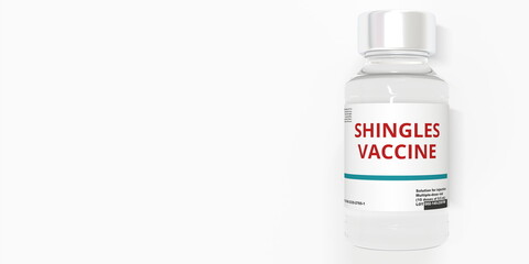 Medical vial with SHINGLES VACCINE text, 3D rendering