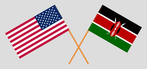 Crossed flags of the USA and Kenya. Official colors. Correct proportion