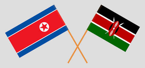 Crossed flags of North Korea and Kenya. Official colors. Correct proportion