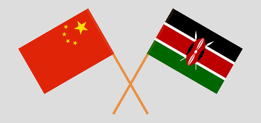 Crossed flags of China and Kenya. Official colors. Correct proportion