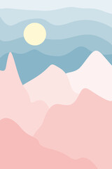 Gentle abstract mountains landscape in the style of minimalism. Suitable for poster, banner, cards. Vector illustration