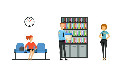Police Officer in Uniform Working at Police Station Set Cartoon Vector Illustration