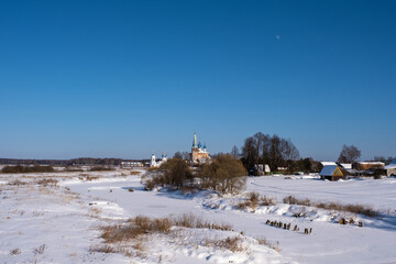 Dunilovo village, Ivanovo region on a sunny winter day.