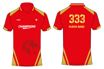 Sports jersey t shirt design concept vector template, Cricket jersey concept with front and back view for Punjab Kings Jersey