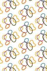Abstract shapes seamless pattern, vector minimalistic boho style, hand drawn transparent circle forms in lilac, orange, multicolor palette