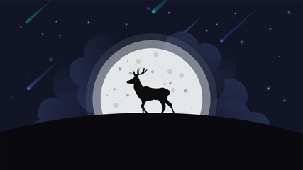 Silhouette of deer in the night