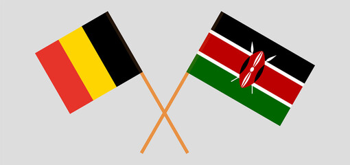 Crossed flags of Belgium and Kenya. Official colors. Correct proportion