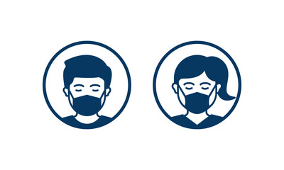 Man and woman in medical facemask icon design isolated on white background. Vector illustration