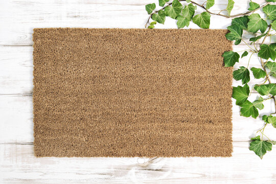 Coir Doormat Floral Template Mockup Wooden Background