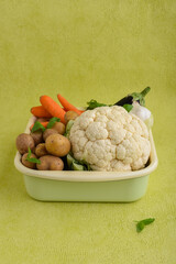 Vegetables on the green background