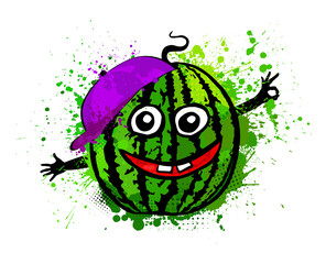 Cheerful watermelon with eyes. Vector illustration