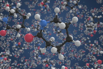Caprolactam molecule, ball-and-stick molecular conceptual model. Scientific 3d rendering