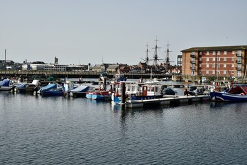 Fototapeta na wymiar Sailing boats on marina at Hartlepool 