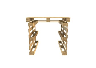A table made of wooden pallets. There is an empty space on top for your design. Isolated white background