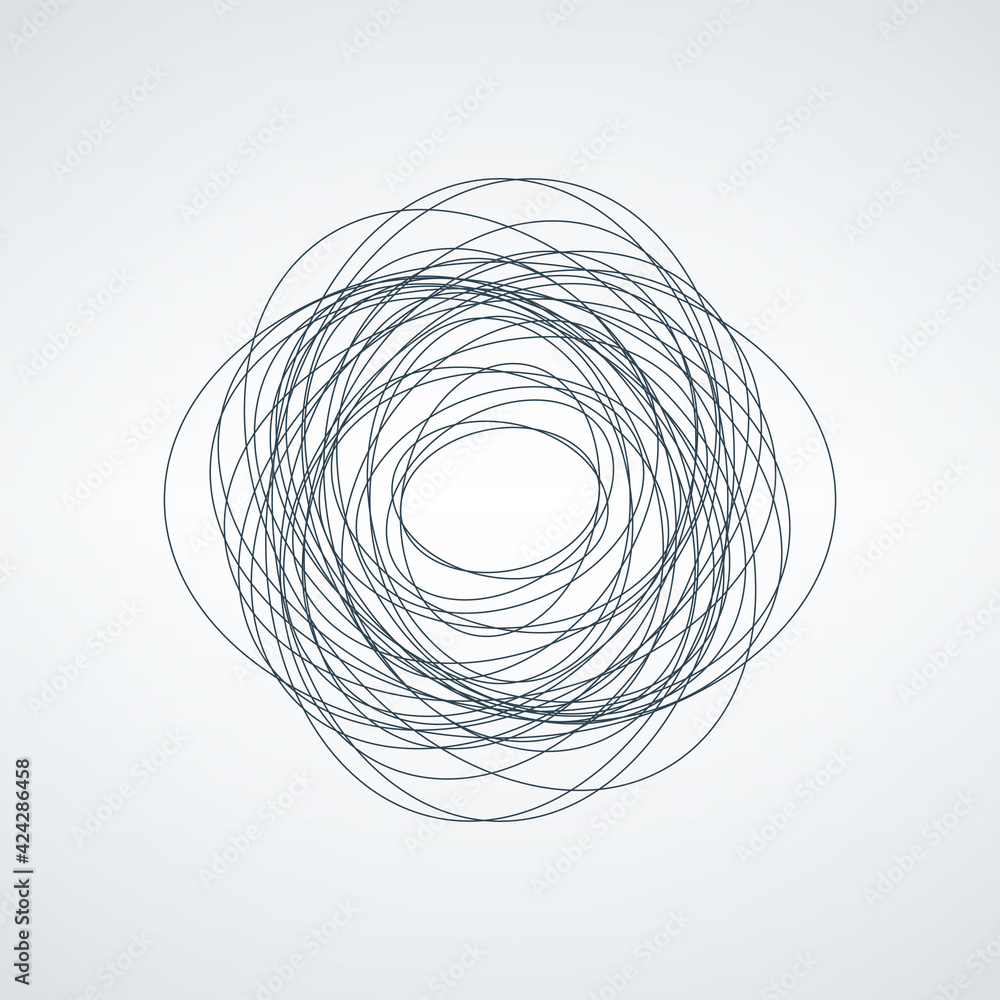 Poster vector abstract chaotic circle sketch lines. black round shape. twisted shape. stock vector illustra