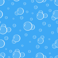 Vector seamless pattern soap wash bubbles. Abstract blue background