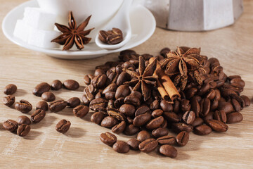 coffee beans, cinnamon, anise