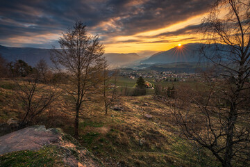 Early spring at sunrise in Eppan an der Weinstrasse in South Tyrol