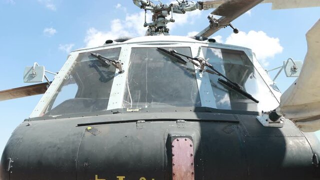 Military helicopter close up view