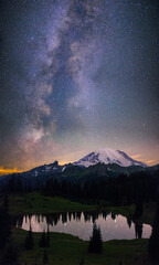 Mt Rainier Milky way Vertical Panorama night astrophotography tipsoo lake pierce county naches peak loop