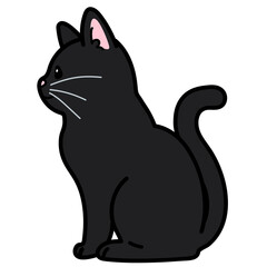 Simple and adorable black cat sitting in side view outlined
